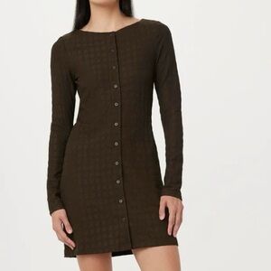 Frank & Oak| NWT Dark Brown Long Sleeve Knit Button Front Dress Sz S NEW